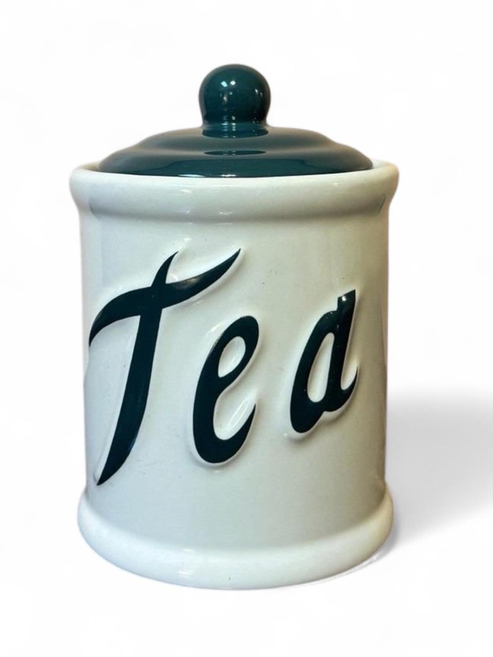 Himark Ceramic Canister with Lid, White/Green Vintage Retro 2-Cup Cylinder Jar